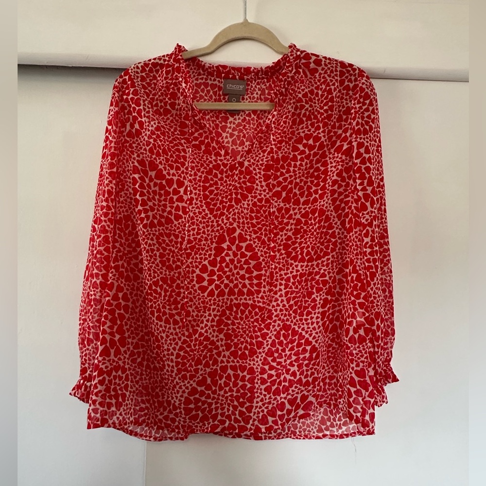 Chico's Vibrant Red Heart Blouse